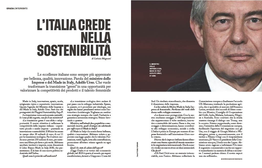 Grazia: Italy believes in sustainability, an interview with Minister Urso.
