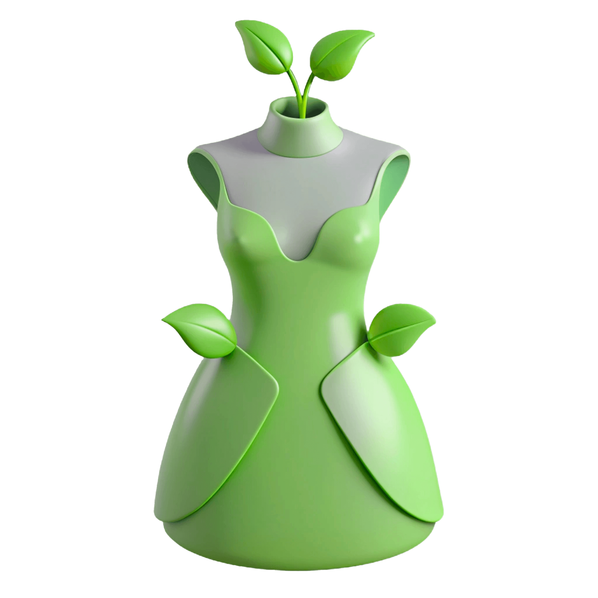 3D render of a sustainable garment with leaves.