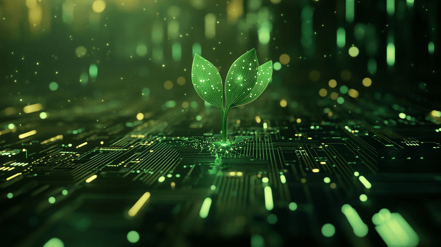A green sprout growing from an electronic circuit board.